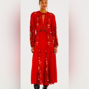 FARM Rio Red Floral Long Sleeve Dress